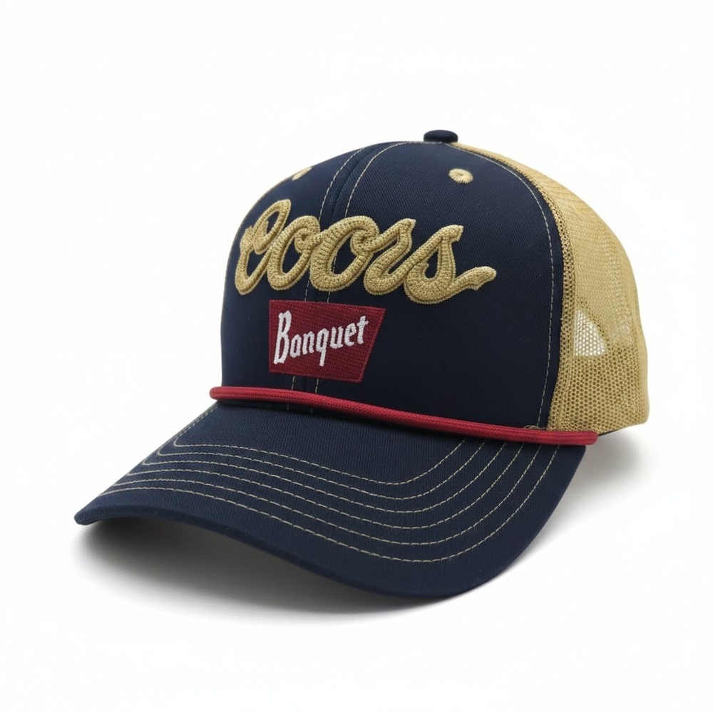 Coors Banquet Beer Trucker Hat Navy Blue Gold Snapback Rope Cap H3 Headwear